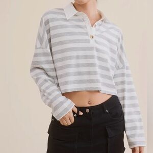 Grey and White Cropped Polo Shirt